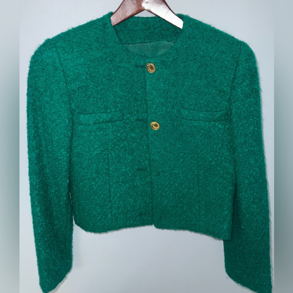 Elegant Green Teddy texture Women's Blazer
